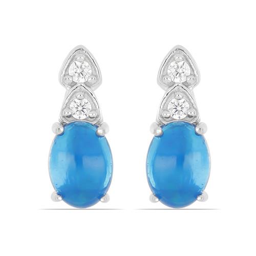 BUY BLUE ETHIOPIAN OPAL GEMSTONE CLASSIC EARRINGS IN 925 SILVER